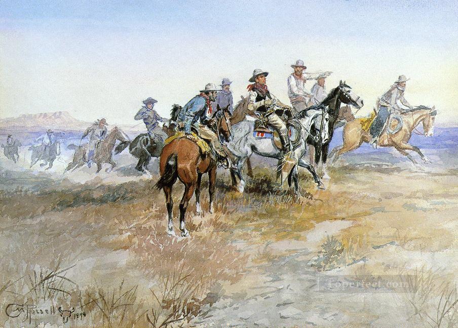 Inicio del rodeo 1898 Charles Marion Russell Pintura al óleo